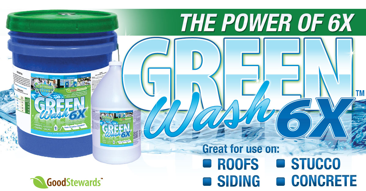 Green Wash 6X Soft Washing Solution Additive for Organic Staining • SoftWash Systems